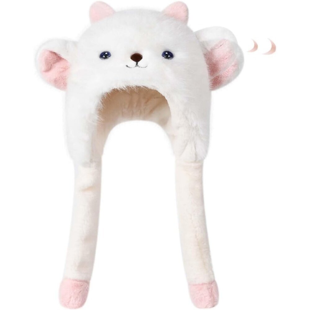 Plush Moving Ear Jumping Hat Cute Cartoon Sheep Bunny Animal Cap for Women Girls